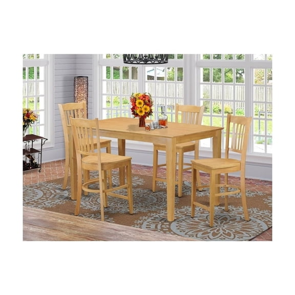 Counter Height Dining Set - 5 Piece Table & Chairs - 36x60 Inch Oak Finish