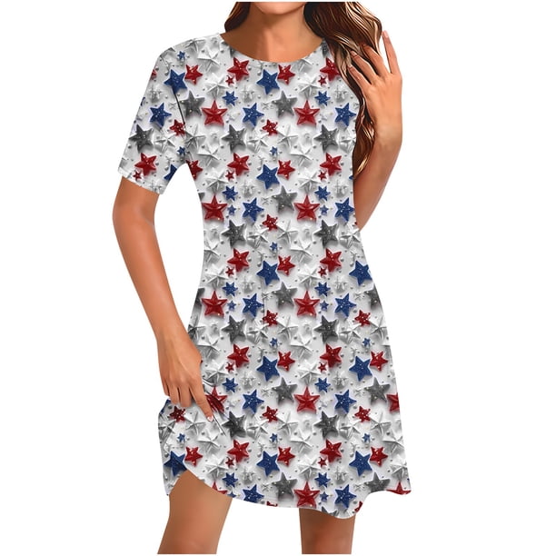 Vestido Corto para las Mujeres Cuello Redondo Manga Corta Impresa Suéter, Moda Casual Estilo Línea