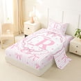 thumbnail image 2 of spefrowx Princess Bow Letter R Twin Sheets for Kids, Pink Stripe Heart Print Bedding, 3 Pieces, 1 Flat Sheet, 1 Fitted Sheet and 1 Pillowcase, 2 of 6