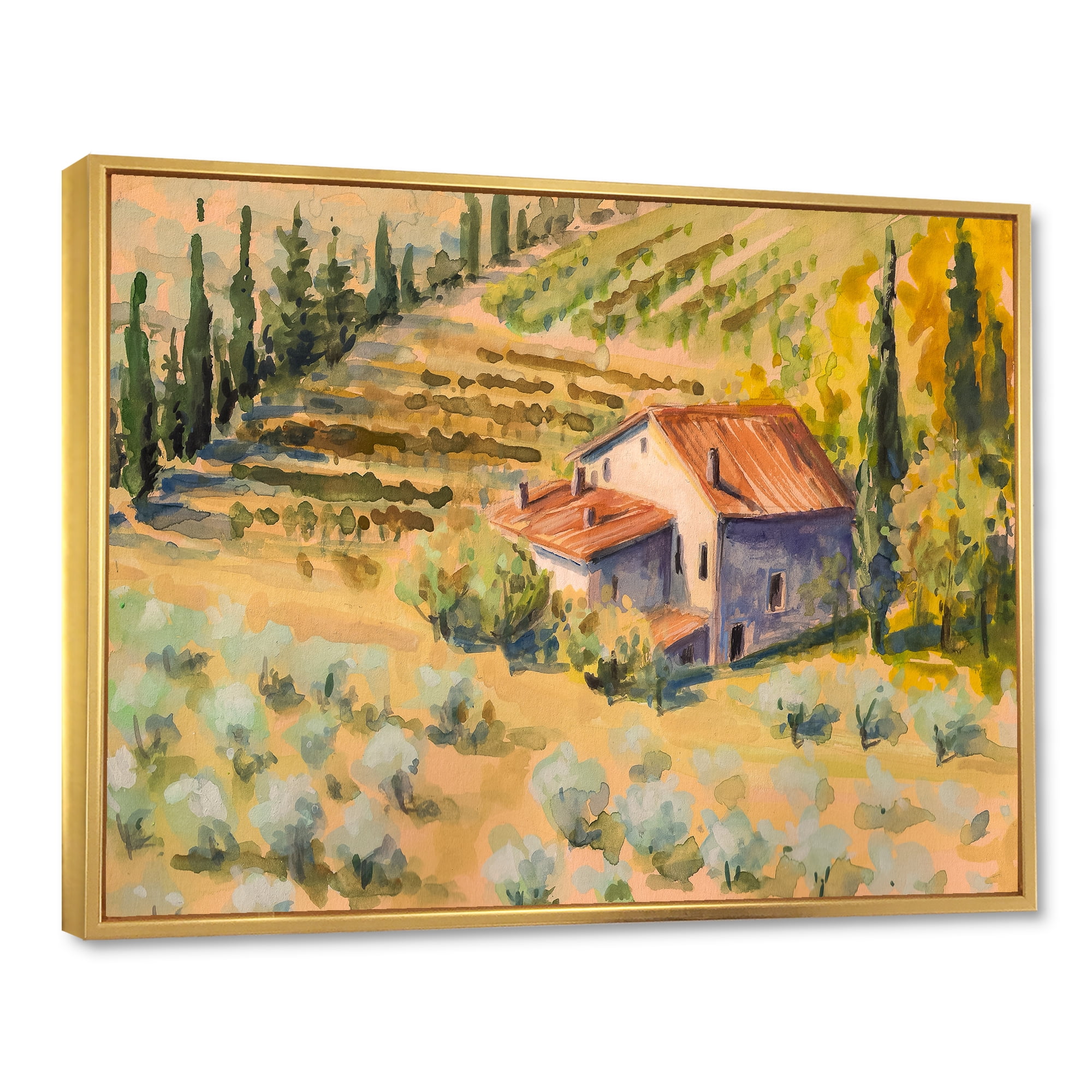 Designart 'Little Farmhouse In Countryside' Country Framed Canvas Wall Art Print