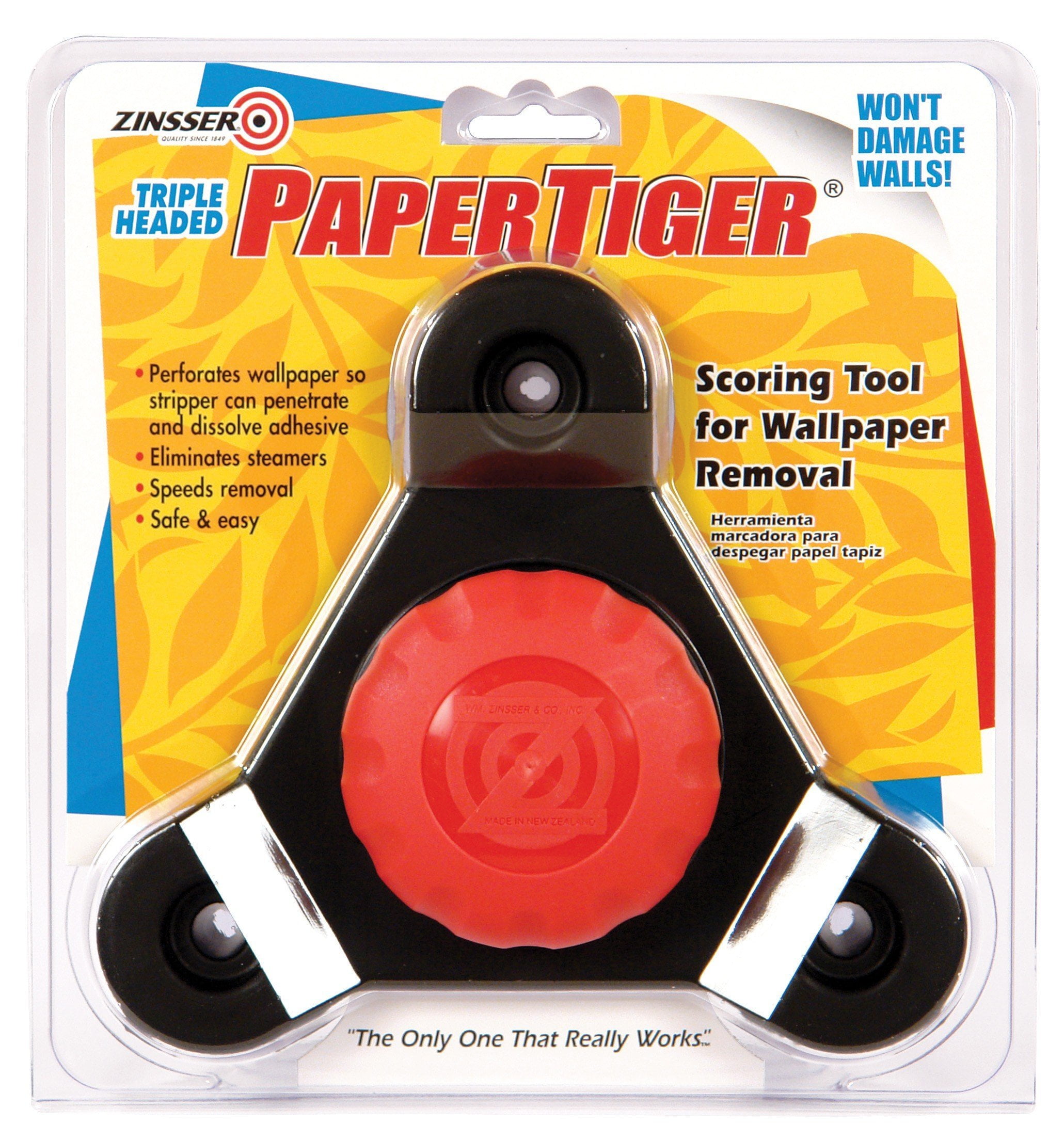 Zinsser 2976 Paper Tiger Free-Floating Self-Aligning Triple Head Wallpaper Remover Tool, 1 in L X 3 in W, Steel Teeth