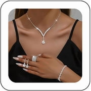 MUCHENGGIFT Bridal Wedding Jewelry Set Silver Rhinestone Necklace Earrings Sets Formal Costume Jewelry for Women and Brides
