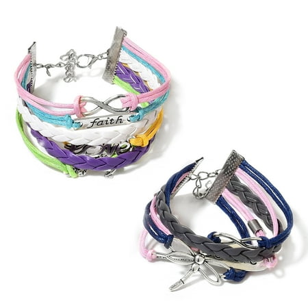 2 Row Stretch Bracelet - Genuine Multi Color Leather Set of 2 Multi Row Fashion Bracelet For Women 7.50