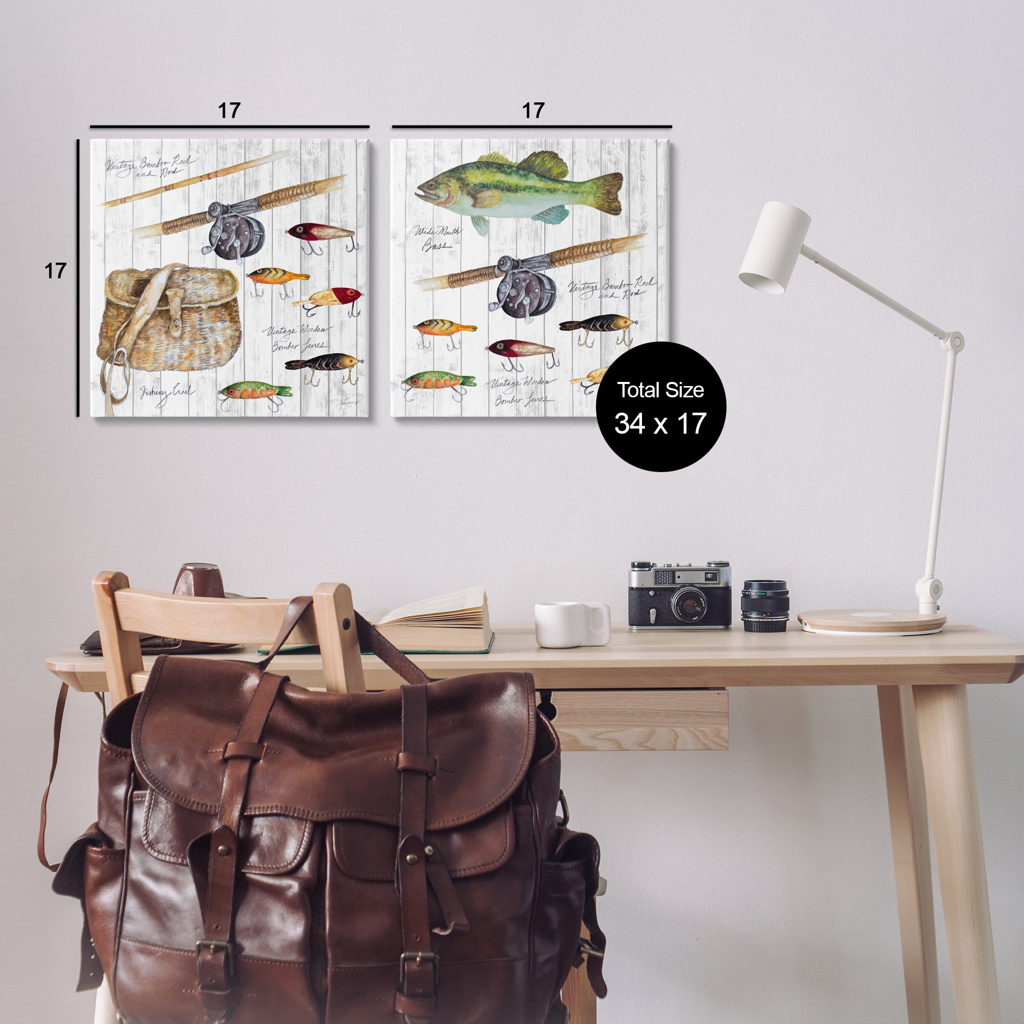 Stupell Industries Vintage Fishing Gear Sports Painting Wrapped Canvas Art Print Wall Art, 17 x 17, Set of 2