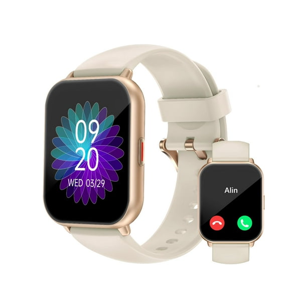 Reloj inteligente RUIMEN H1 de 1,8 pulgadas para mujer/hombre con 2 correas, blanco