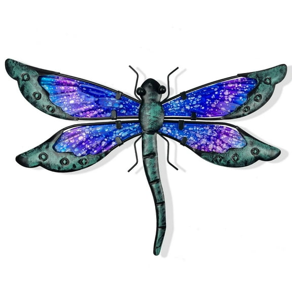 HONGLAND Exquisite Metal Dragonfly Garden Wall Decor - 14 inch, Blue - Perfect for Outdoor Use