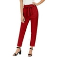 thumbnail image 3 of High Waisted Trousers Women Summer Casual Solid Color High Waist Pants Self Tie Belted Pencil Trouser Straight Leg Sweatpants for Women Red M, 3 of 6