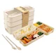 thumbnail image 2 of Fiambreras para niños con juego de cajas de plástico con divisores, palillos, almacenamiento de alimentos para alimentos saludables, cajas bento aptas para microondas y lavavajillas para, 2 of 7