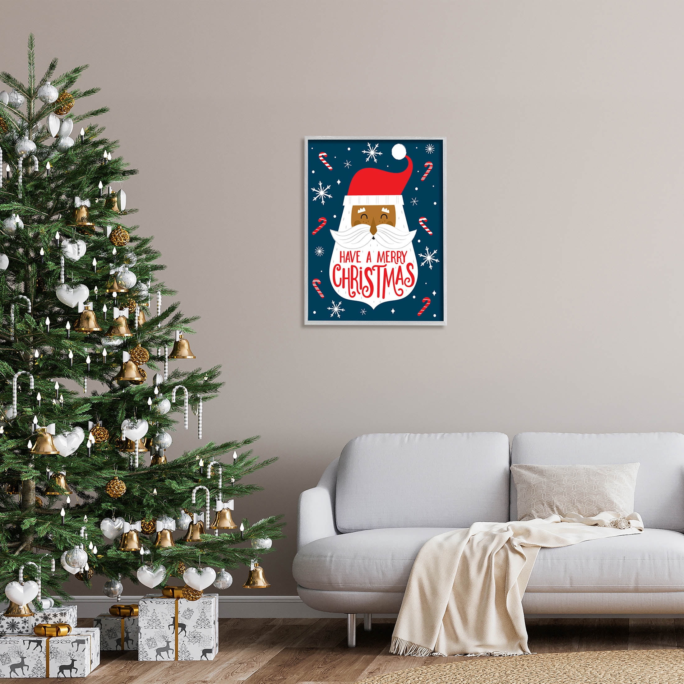 Have Merry Christmas Patterned Santa Holiday Graphic Art Gray Framed Art Print Wall Art