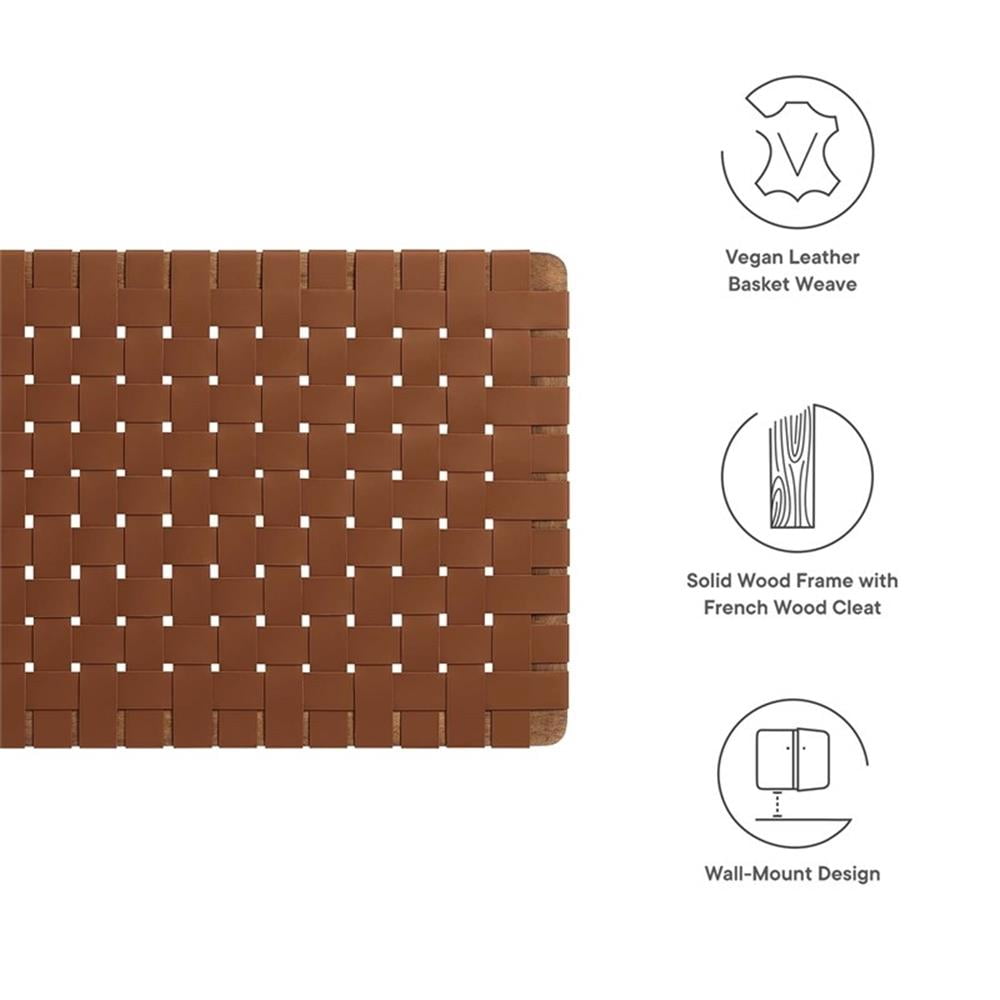 Pemberly Row Weave Wall-Mount Vegan Leather Twin Headboard in Walnut Brown
