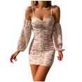 thumbnail image 1 of Vestido de manga larga con tirantes sexy de un hombro con estampado floral nuevo de primavera y verano Pompotops  hdfakjf8838, 1 of 9