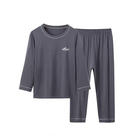 Riecok Boys Girls Thermal Underwear Sets Long Sleeve Solid Color Pullover Tops and Long Pants Fall Warm Sleepwear Sets