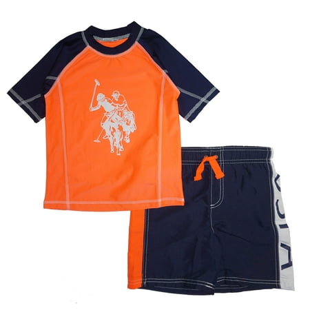

U.S. Polo Assn. Boys 2-Piece Swimsuit Trunk and Rashguard Orange 24M
