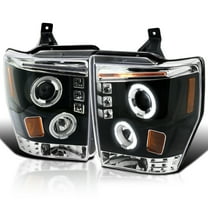 Spec-D Tuning LED Projector Headlights Black Compatible with 2008-2010 Ford F-250/F-350/F-450/F-550 Super Duty, Left   Right Pair Headlamps Assembly