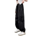thumbnail image 5 of TrendOFT Boys Girls Cargo Pants Wide Leg Stretchy Elastic Waist Cargo Sweatpants for Kids Casual Straight Leg Parachute Pant with Pockets Black 8-9 Years, 5 of 6