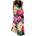 thumbnail image 1 of Robes d'Été pour Femmes 2022 Robe Longue d'Été Sans Manches Imprimée Col en V Ample Boho Plage avec Poches, 1 of 5