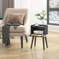 thumbnail image 2 of Nightstand Set of 2, Small Black Bedside Table, End Table with Rattan Door, Boho Side Table with Solid Wood Legs for Bedroom Living Room Small Space, 2 of 14