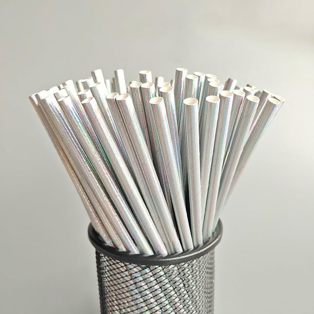 XWSHYW Pajitas Pajitas de Papel Desechables, Pajitas con Película de Perlas Brillantes, Decoración Navideña