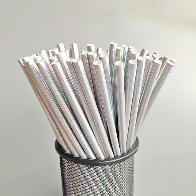 TIMIFIS Straws Home Essentials Disposable Paper Straws Glitter Pearl Film Straws Rainbow Straws Holiday Decoration