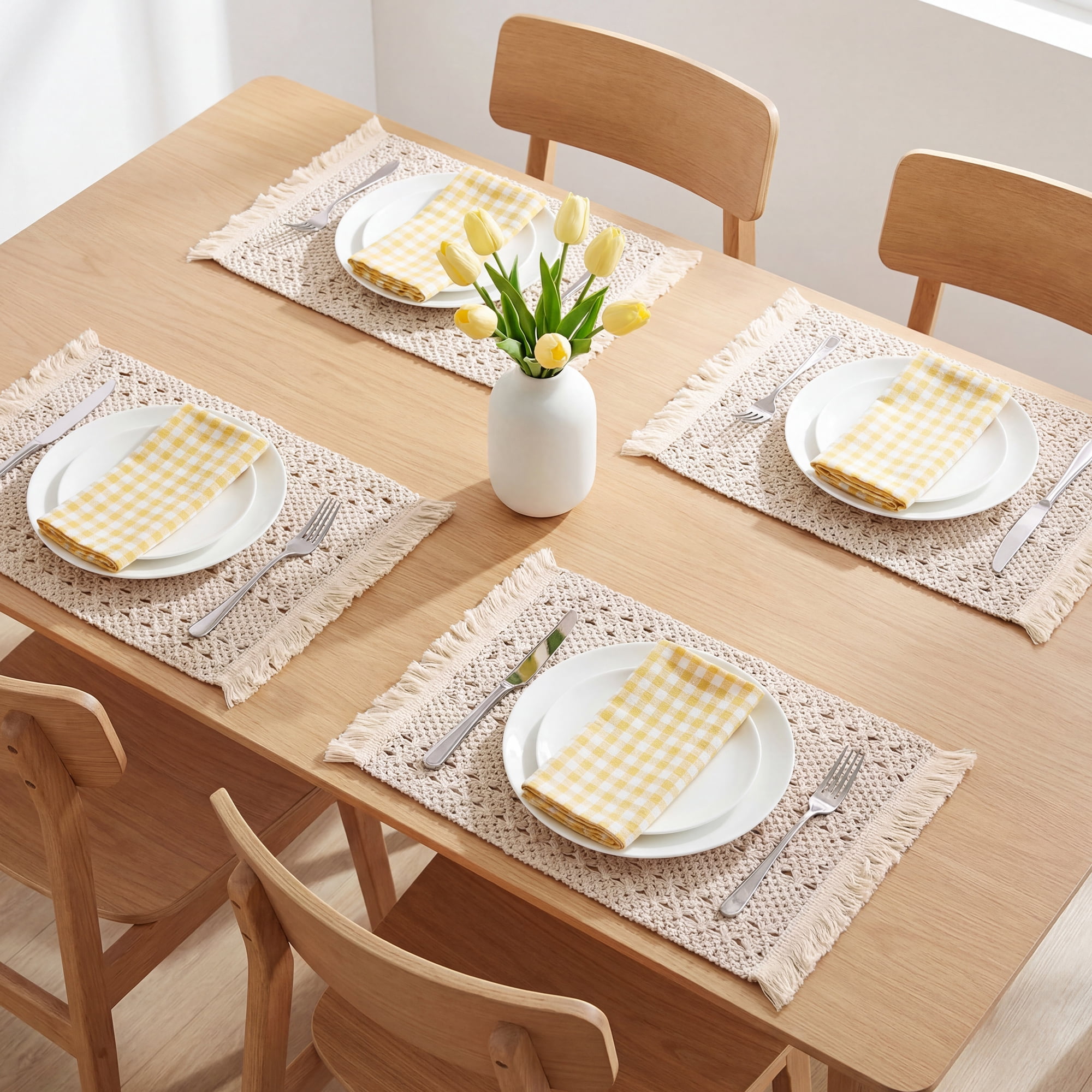 Unique Bargains 4pcs Cotton and Linen Washable Table Mats White 17.7"x13.8"