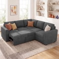 thumbnail image 3 of Marrber 83.4” Modular Corduroy Sectional Sleeper Sofa, L-Shaped with Pull-Out Bed and Storage Ottomans for Living Room, Grey, 3 of 8