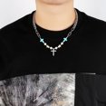 thumbnail image 4 of Retro turquesa cuentas cruz colgante collar hombres y mujeres hip-h JM, 4 of 5