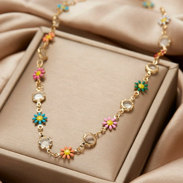 Collar de flor de hoja de Margarita Bohemia para mujer, cadena de clavícula de piedra de cristal Irregular colorida, regalos de joyería de fiesta, moda de verano