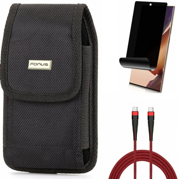 Case Belt Clip & Privacy Screen Protector & 10ft PD Cable for Samsung Galaxy Note 20 Ultra (6.9") - Combo with Swivel Holster & TPU Film Anti-Peep & Type-C to USB-C Charger Cord