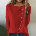 thumbnail image 2 of Arlun Plus Size Long Sleeve Knit Sweaters Top Button down Crewneck Soft Comfortable Pullovers 2025 Fall Winter Solid Color Thin Sweater Stylish Casual Outfits Red S, 2 of 4