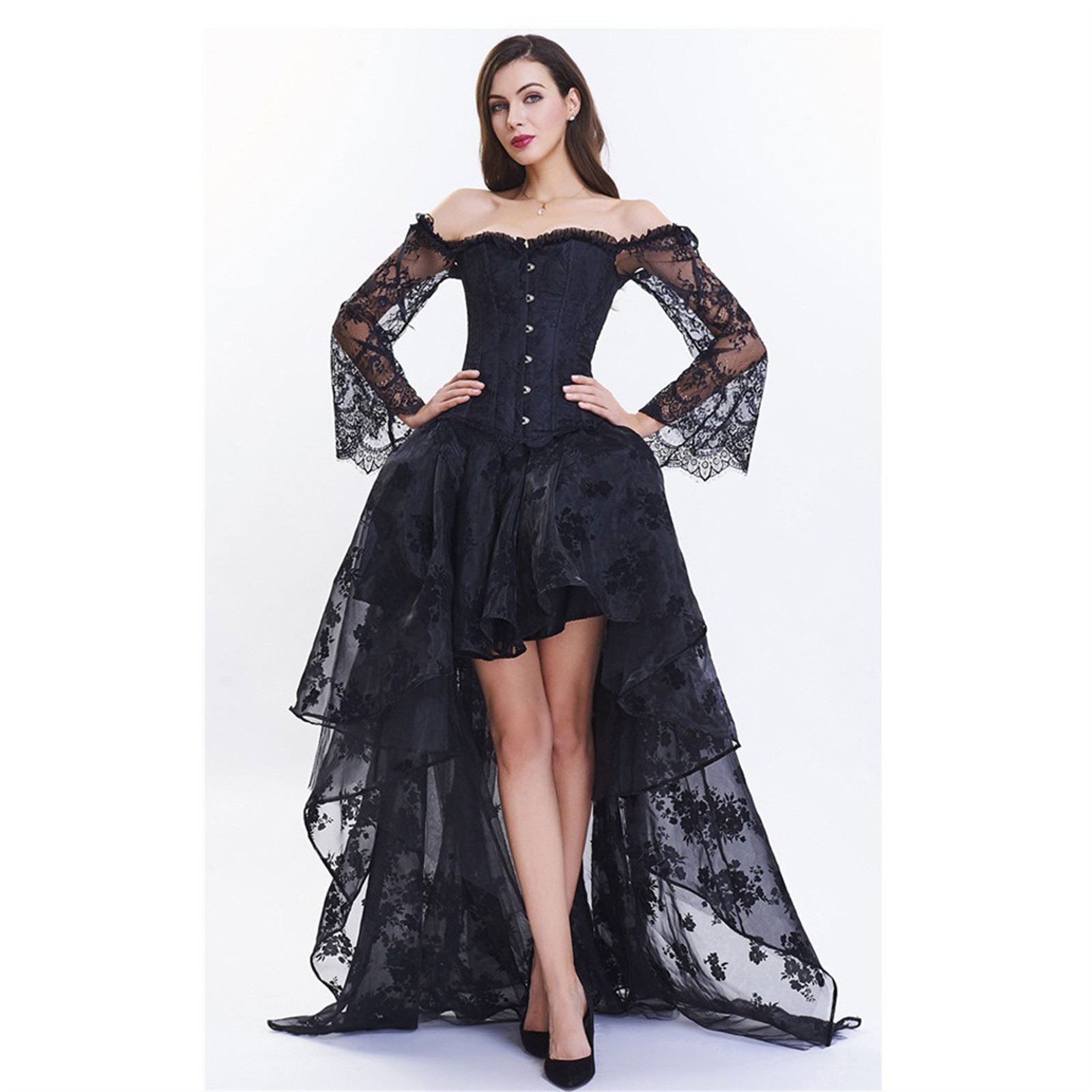 Women's Sexy Lace Long Skirt Suit Neck Top With Party Skirt Two Piece