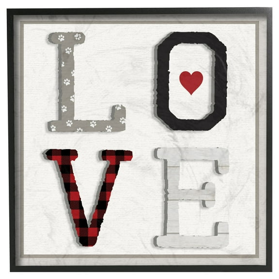 The Stupell Home Decor Collection LOVE Texture Collage Dog Paw Print Framed Giclee Wall Art