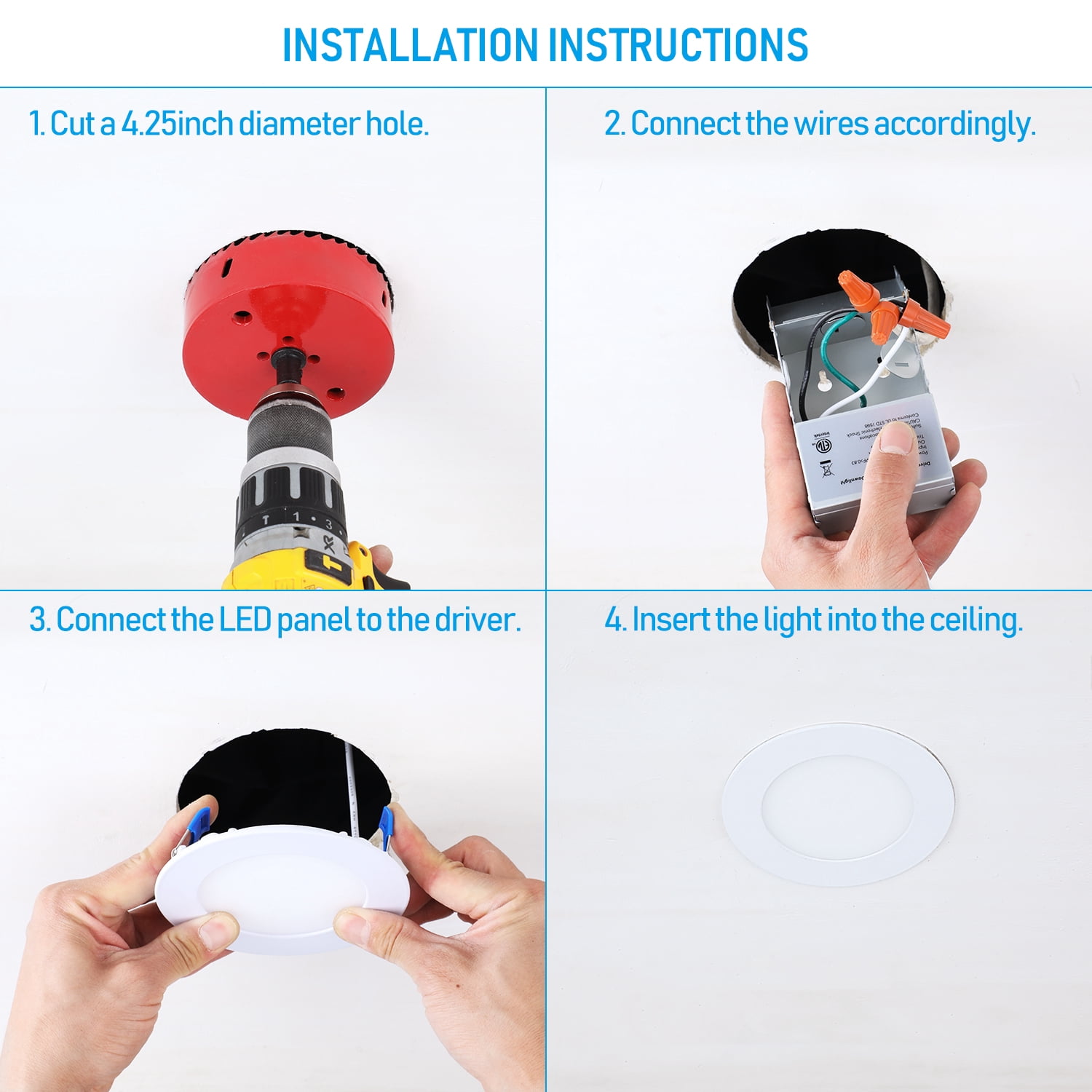 48 Pack 10W 4 Inch LED Recessed Lighting with Junction Box, 4000K Cool White, 5%-100% Dimmable