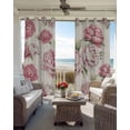 thumbnail image 6 of Pink Floral Kitchen Curtains Spring Summer Vintage Flower Leaf Cafe Short Curtains for Bathroom Blackout Window Curtain Grommet Small Window Treatment Tier Drapes for Bedroom Living Room 52"x45"x2, 6 of 9
