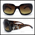 thumbnail image 3 of SA106 Bling Cross Revolver Gun Jewel Rhinestone Rectangular Fashion Sunglasses Tortoise Frame - Gradient Brown Lens, 3 of 6
