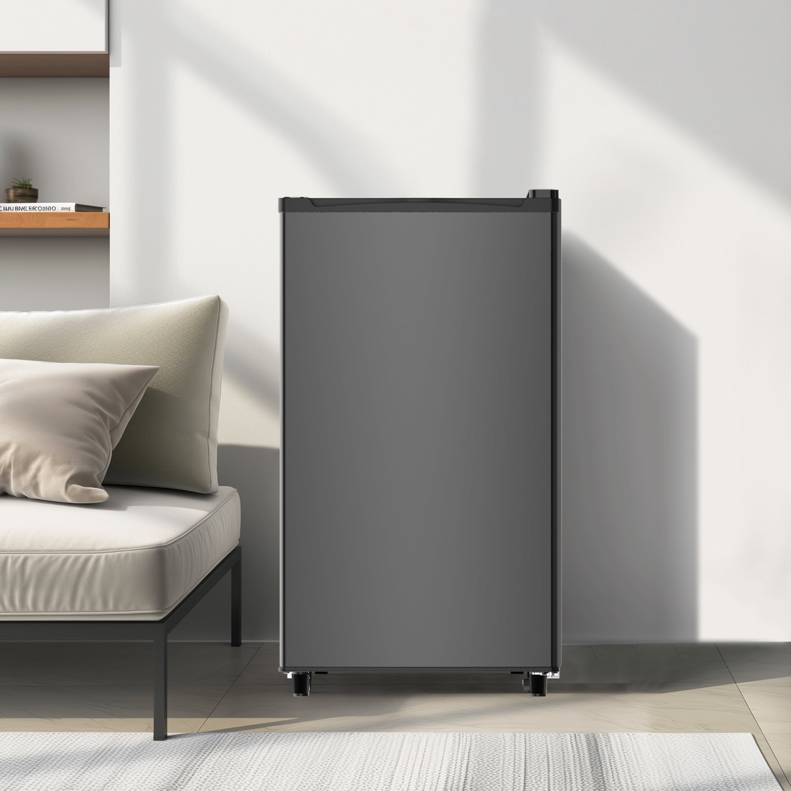CONCETTA Mini Fridge With Freezer 3.2 Cu.Ft Single Door Adjustable Thermostat, Low Noise, For Bedroom, Office, Dorm, Black