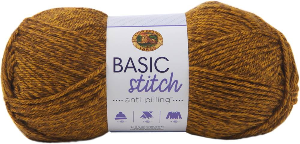 Lion Brand Yarn 202-401 Basic Stitch Anti-Pilling Yarn Gold Heather Pack of 3 
