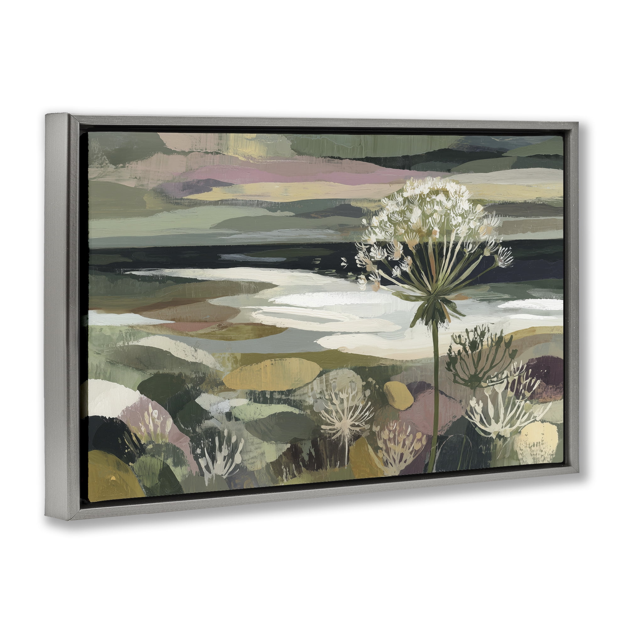 Stupell Industries Dandelion in Misty Meadow Gray Framed Floater Canvas Wall Art, design by Chromatic Storm Studio