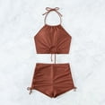thumbnail image 5 of Efsteb Women's Bikini Sets Vintage Solid Color Backless Strap Drawstring Two Piece Bathing Suit Pleated Comfy 2 Piece Split Swimsuit (Brown,M), 5 of 7