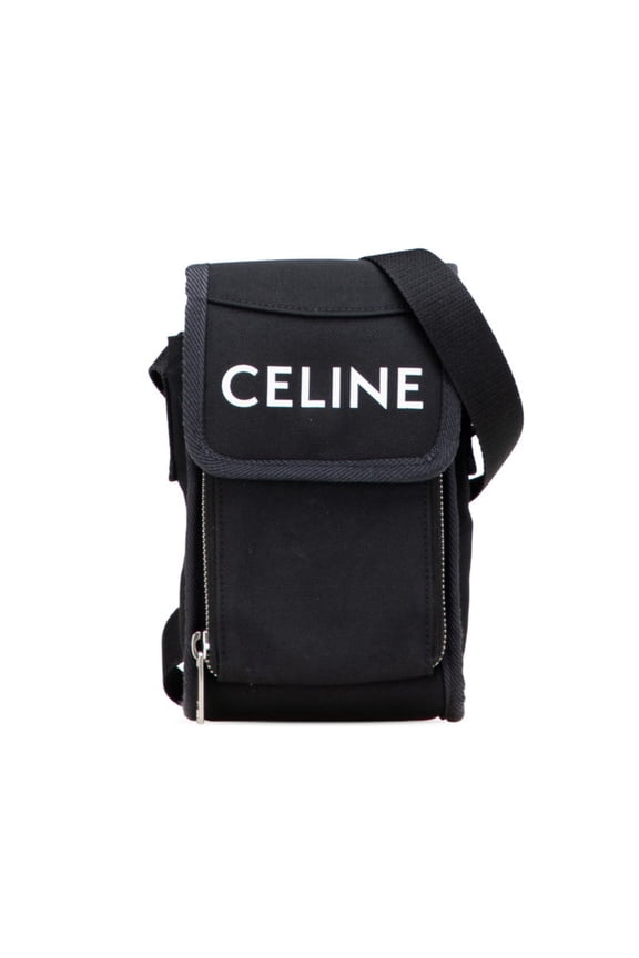 Pre-Owned Celine Trekking Mobile Pouch Crossbody Mini Shoulder Bag in Black Canvas... (Good)