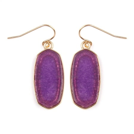 - Natural Stone Oval Dangle Earrings - Colorful Long Hexagon Gem Drop Earrings