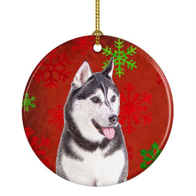 Adorno de cerámica Caroline's Treasures Copos de nieve rojos Vacaciones Navidad Alaskan Malamute KJ1182CO1