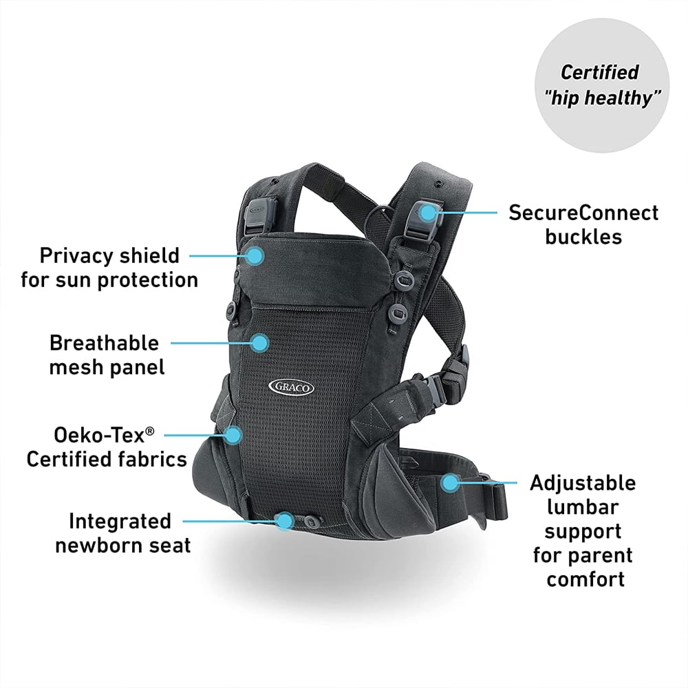 Graco 2145561 Cradle Me Lite 3-in-1 Baby Carrier Charcoal Gray Bundle with 1 YR CPS Enhanced Protection Pack