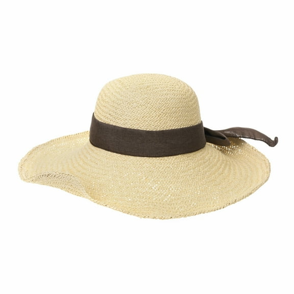WITHMOONS Women Floppy Flanging Straw Sun Hat Summer Beach Cap Wide Brim Ribbon CR9979 (Ivory)