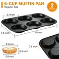 thumbnail image 4 of Walchoice Muffin Top Pan Set of 2, 6-Cup Stainless Steel Cupcake Pan for Baking, 11” x 7.5” Regular Size Metal Pan Tin Tray for Mini Cake Cookie Egg Hamburger, Oven & Dishwasher Safe - Black, 4 of 8