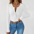 thumbnail image 2 of Long Sleeve Shirts for Women Henley Button Down Tops Ribbed Knit Slim Fit Fall Basic Tee 2025 Casual Trendy Clothes White XXL, 2 of 6