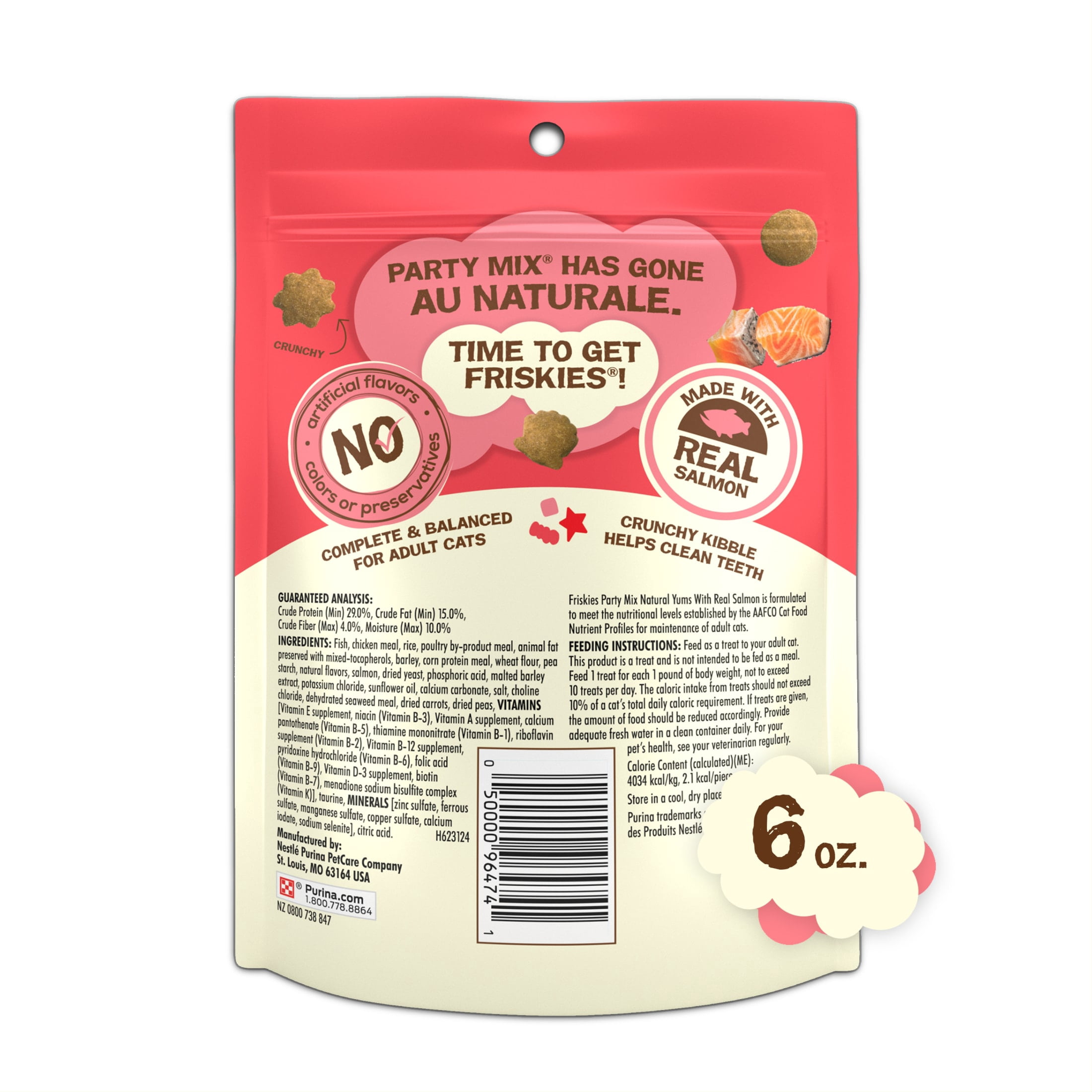 Purina Friskies Party Mix Natural Yums Cat Treats, Salmon, (6) 6 oz Bags