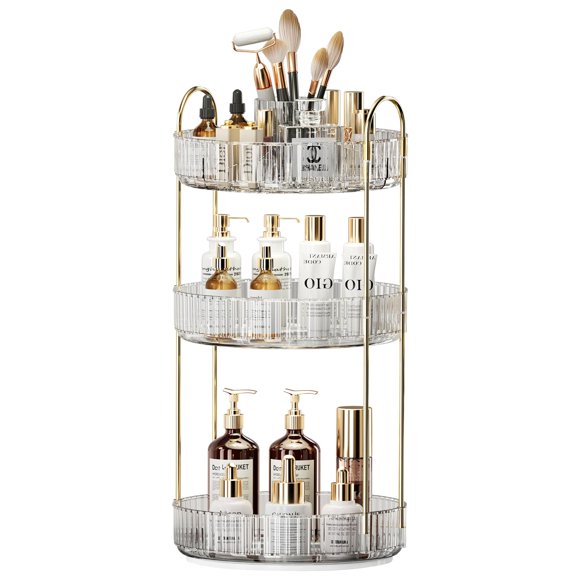 Organizador de maquillaje giratorio de 360°, almacenamiento de maquillaje para el cuidado de la piel de gran capacidad, organizadores de perfumes de 3 niveles, organizador de tocador cosmético con sop