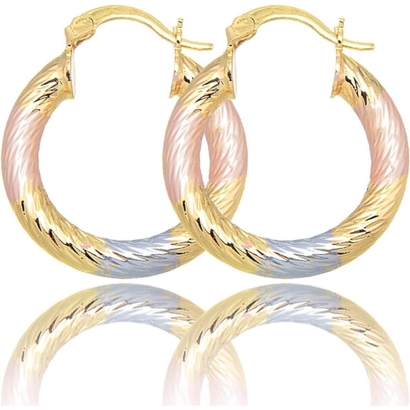 Two-Tone 14K Gold-Plated Thick Vintage Floral Knotted Spiral Hoop Earrings for Women