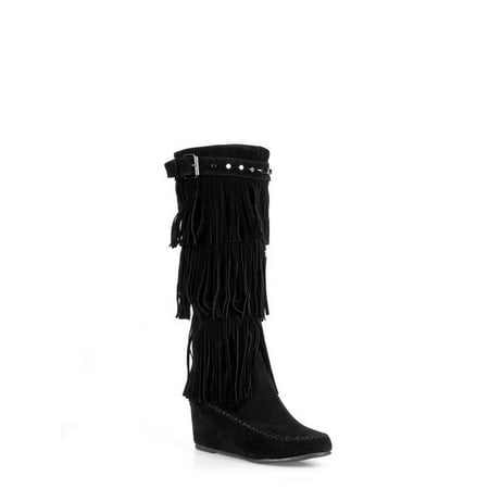 

Nature Breeze Fringe Women s Moccasin Boots in Black