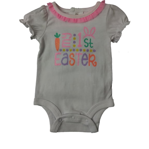 Infant Single My First Easter White Pink Ruffle Outfit Glitter Baby Bodysuit